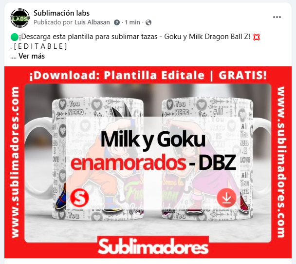 ¡Descarga esta plantilla para sublimar tazas - Goku y Milk Dragon Ball Z!